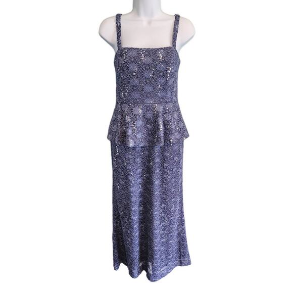 Xscape Purple Sequined Lace Peplum Gown Floor Length Size 6 - Picture 1 of 10
